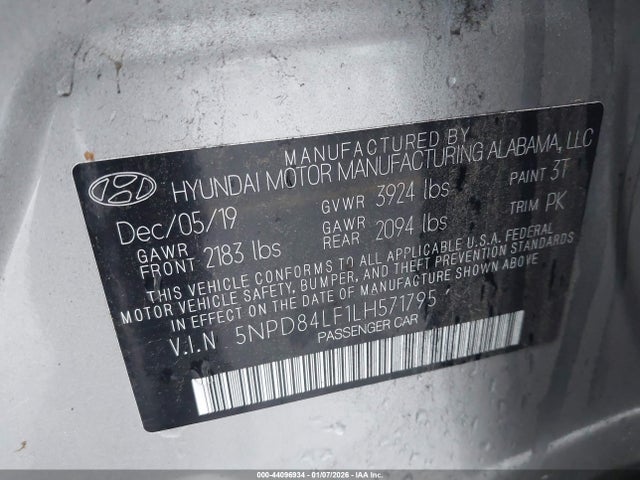 5NPD84LF1LH571795 Hyundai ELANTRA SEL