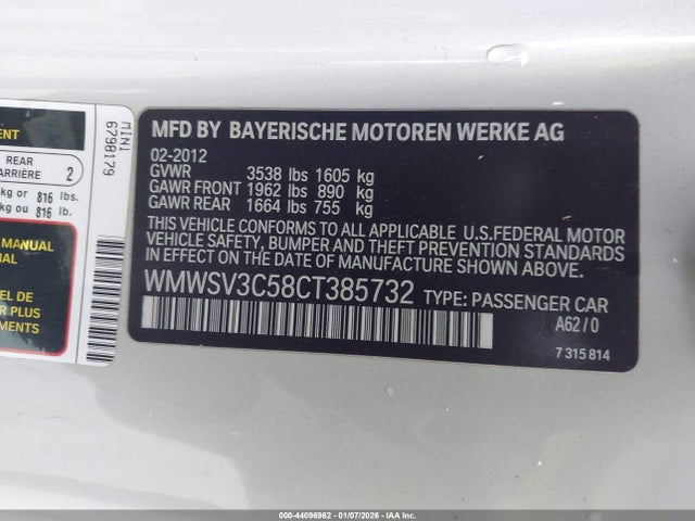 2012 MINI COOPER S WMWSV3C58CT385732 Photo 8