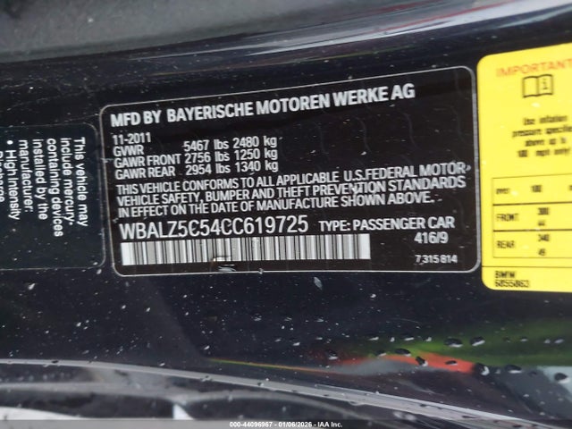 Продажа на аукционе авто 2012 Bmw 650i Xdrive, vin: WBALZ5C54CC619725, номер лота: 44096967