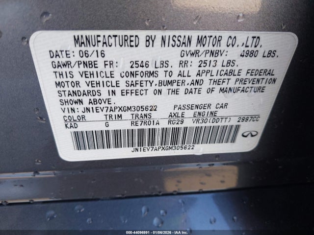 44096991 :رقم المزاد ، JN1EV7APXGM305622 vin ، 2016 Infiniti Q50 3.0t Premium مزاد بيع