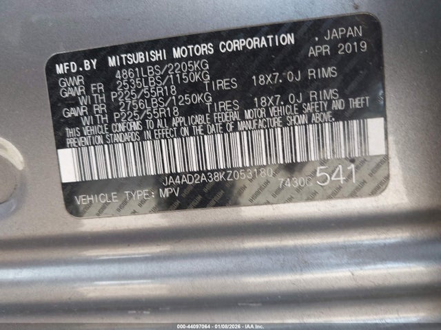 2019 MITSUBISHI OUTLANDER JA4AD2A38KZ053180 Photo 8