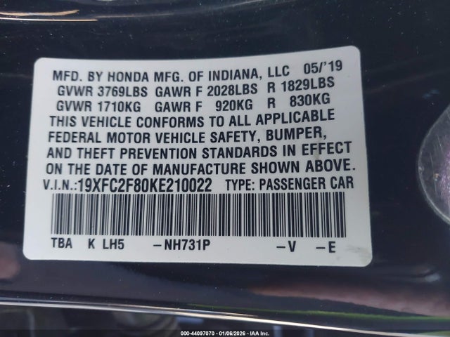 2019 HONDA CIVIC 19XFC2F80KE210022 Photo 8