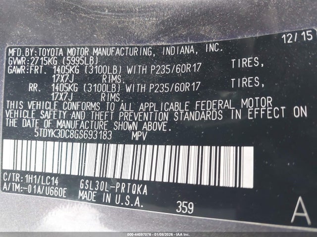 Toyota Sienna Xle 8 Passenger 2016 5TDYK3DC8GS693183 Image 9