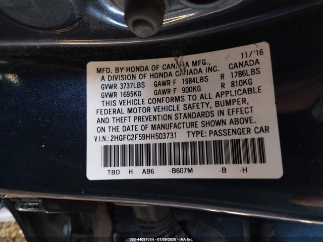 Honda Civic Lx 2017 2HGFC2F59HH503731 Image 9