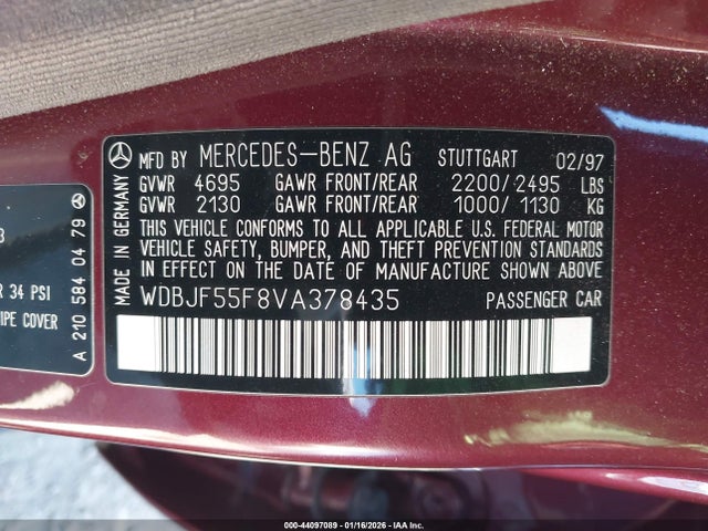 44097089 :رقم المزاد ، WDBJF55F8VA378435 vin ، 1997 Mercedes-benz E 320 مزاد بيع