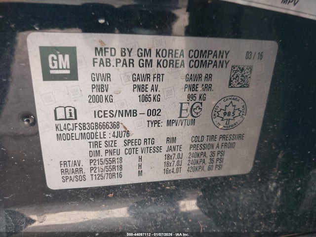 Buick luv - vvt, alum gme e85 max 2016 KL4CJFSB3GB666368 Image 9