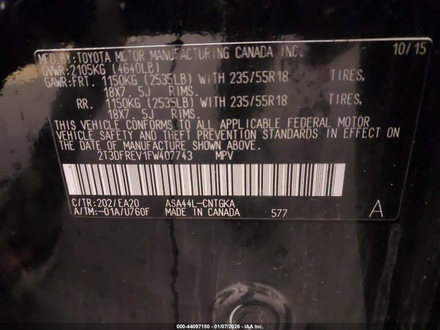 2T3DFREV1FW407743 Toyota Rav4 Limited