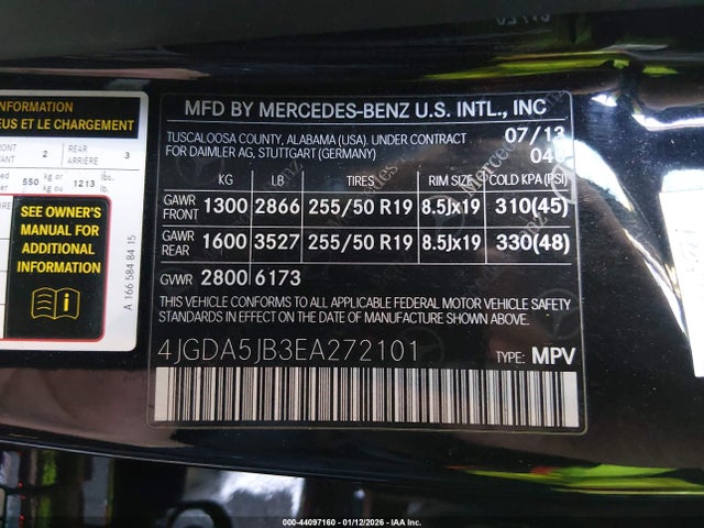 Mercedes-Benz ML 350 2014 4JGDA5JB3EA272101 Image 9