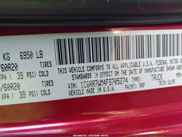 RAM 1500 Laramie Limited 2015 1C6RR7WM4FS705274 Image 9