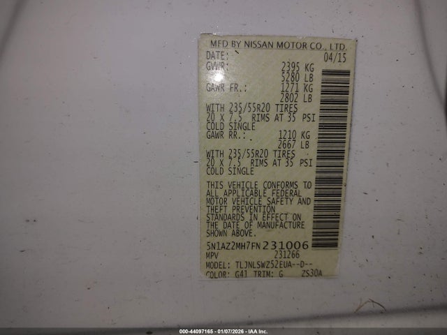 5N1AZ2MH7FN231006 Nissan Murano Platinum