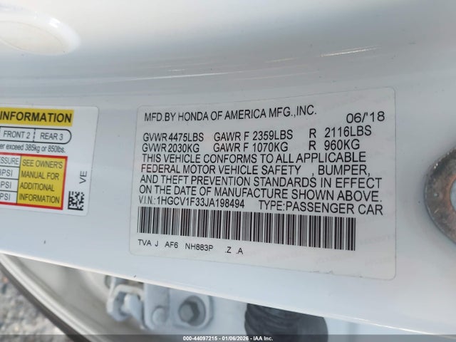 1HGCV1F33JA198494 Honda Accord Sport