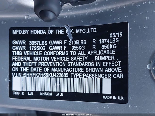 SHHFK7H66KU422685 Honda CIVIC EX