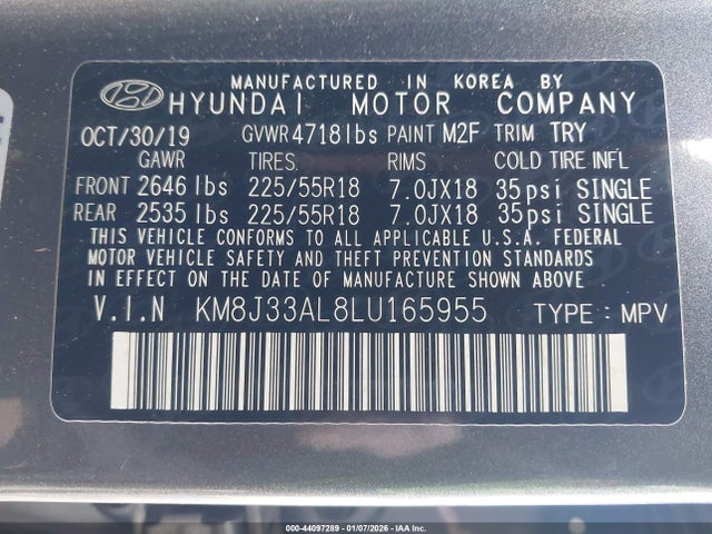 2020 HYUNDAI TUCSON KM8J33AL8LU165955 Photo 8