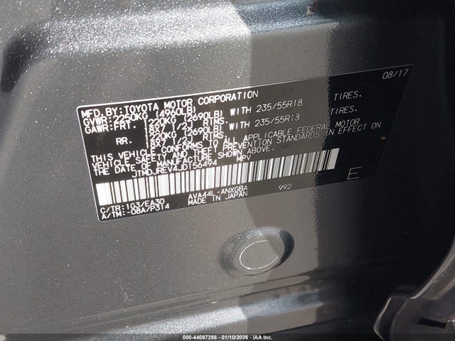 2018 Toyota Rav4 Hybrid Limited მანქანა იყიდება აუქციონზე, vin: JTMDJREV4JD156494, აუქციონის ნომერი: 44097298