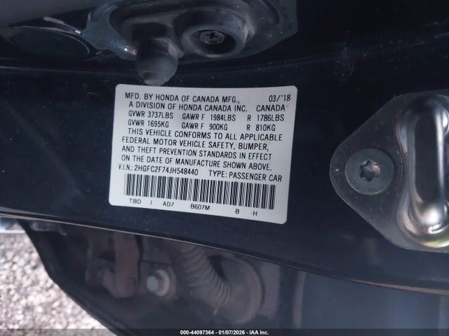 Honda CIVIC EX 2018 2HGFC2F74JH548440 Image 9