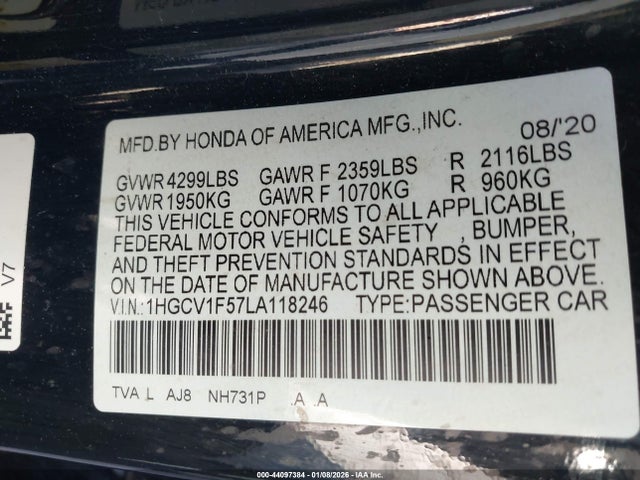 1HGCV1F57LA118246 Honda Accord Ex-l