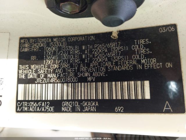 2006 TOYOTA 4RUNNER JTEZU14R560078000 Photo 8