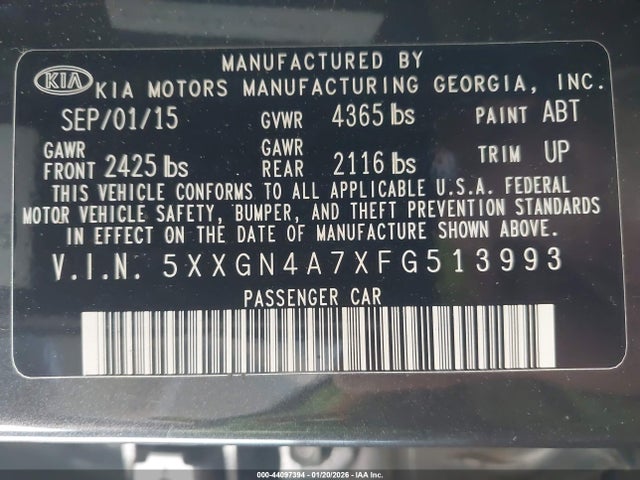 5XXGN4A7XFG513993 KIA OPTIMA EX