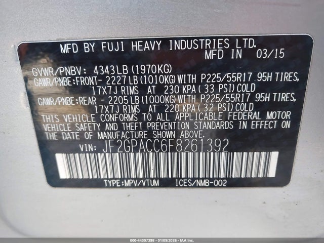 JF2GPACC6F8261392 Subaru Xv Crosstrek 2.0i Premium