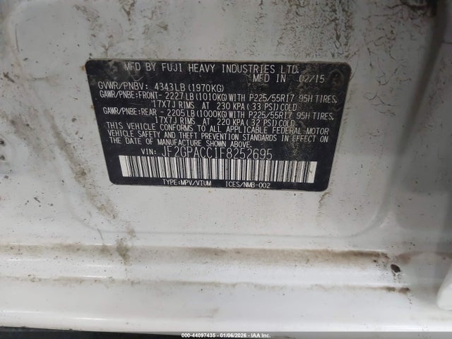 44097435 :رقم المزاد ، JF2GPACC1F8252695 vin ، 2015 Subaru Xv Crosstrek 2.0i Premium مزاد بيع