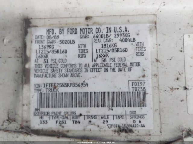 1989 FORD F250 1FTEF25N5KPB56954 Photo 8