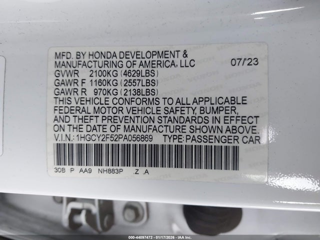 1HGCY2F52PA056869 Honda Accord Hybrid Sport