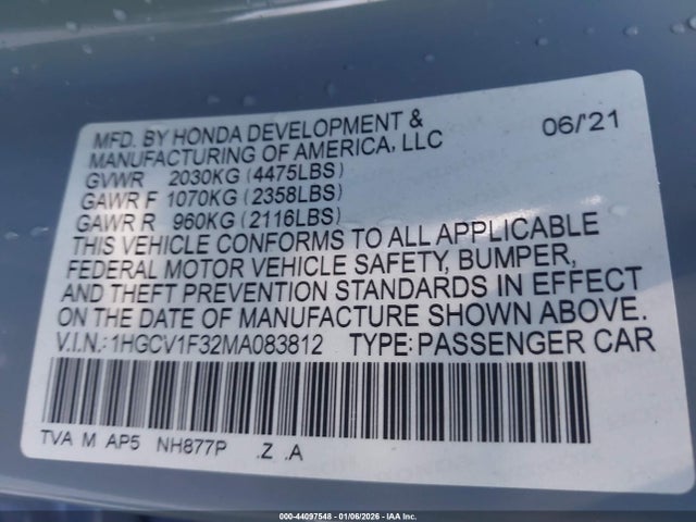 1HGCV1F32MA083812 Honda Accord Sport