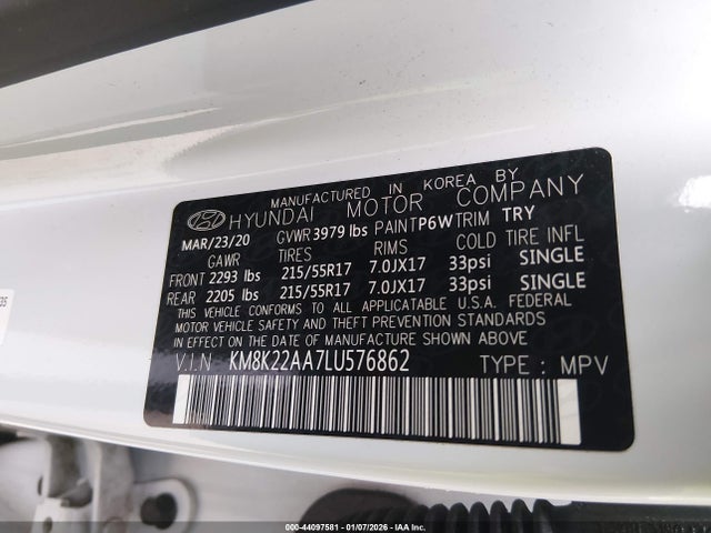 KM8K22AA7LU576862 Hyundai Kona Sel