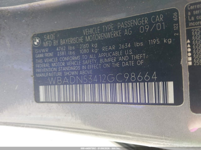 Продажа на аукционе авто 2002 Bmw 540i, vin: WBADN53412GC98664, номер лота: 44097592