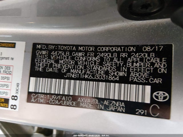 JTNB11HK6J3031864 Toyota CAMRY LE