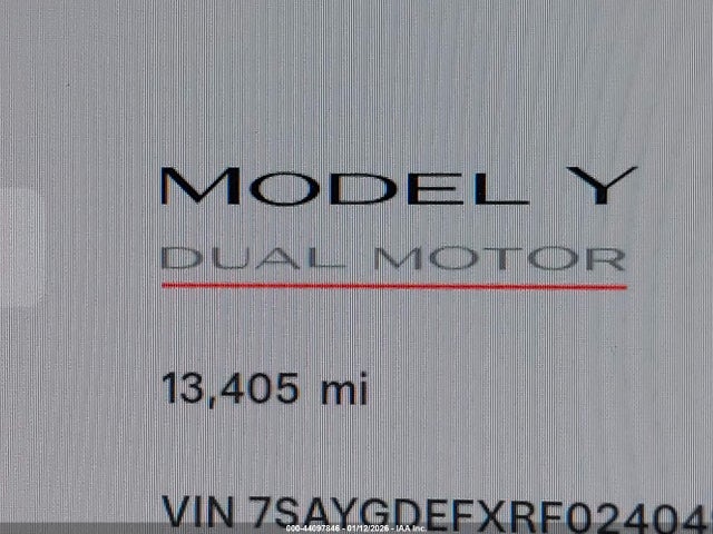 44097846 :رقم المزاد ، 7SAYGDEFXRF024049 vin ، 2024 Tesla Model Y Performance Dual Motor All-wheel Drive مزاد بيع