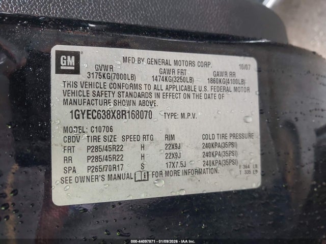 2008 CADILLAC ESCALADE 1GYEC638X8R168070 Photo 8