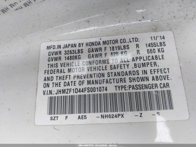 2015 HONDA CR-Z JHMZF1D44FS001074 Photo 8