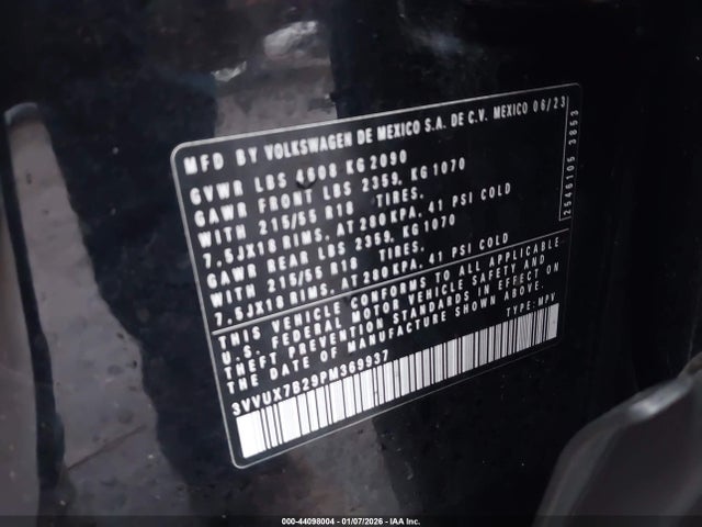 44098004 :رقم المزاد ، 3VVUX7B29PM369937 vin ، 2023 Volkswagen Taos 1.5t Se مزاد بيع