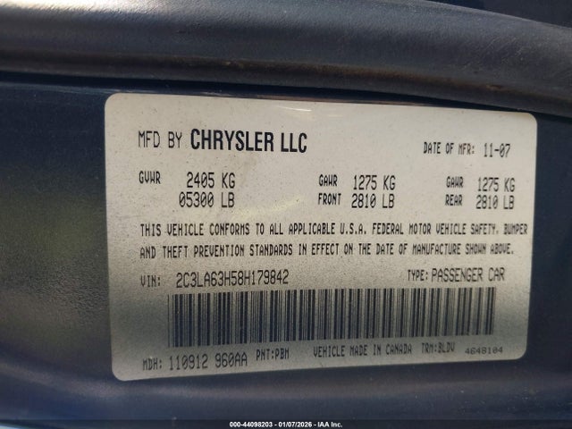 Aukcja sprzedaży 2008 Chrysler 300c Hemi, vin: 2C3LA63H58H179842, numer aukcji: 44098203