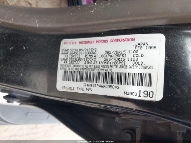 1998 MITSUBISHI MONTERO SPORT JA4MT31P4WP035043 Photo 8