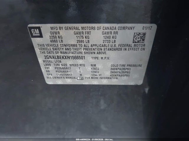2GNALBEKXH1566501 Chevrolet EQUINOX LS