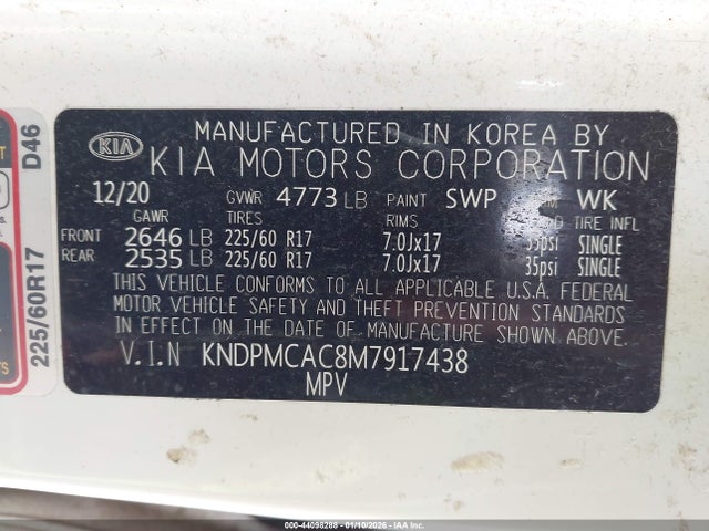Aukcja sprzedaży 2021 Kia Sportage Lx, vin: KNDPMCAC8M7917438, numer aukcji: 44098288