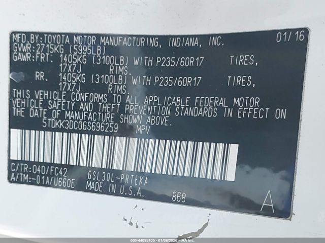 2016 TOYOTA SIENNA 5TDKK3DC0GS696259 Photo 8