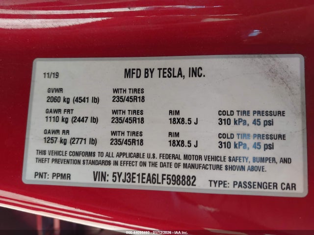 2020 TESLA MODEL 3 5YJ3E1EA6LF598882 Photo 8