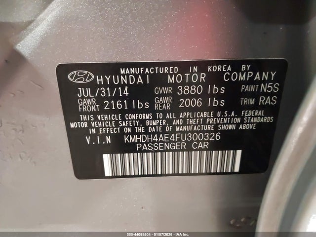 KMHDH4AE4FU300326 Hyundai ELANTRA SE