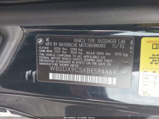 2011 BMW M3 WBSDX9C5XBE584463 Photo 8
