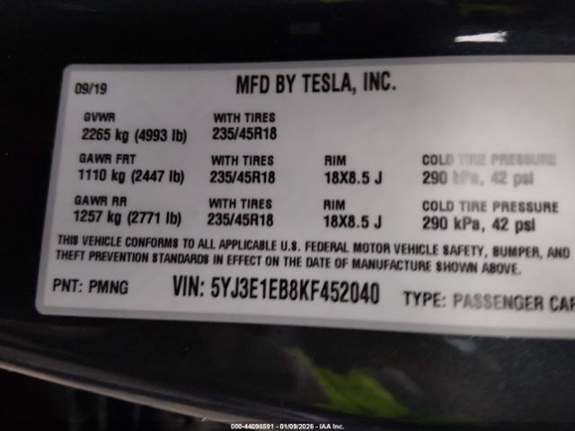 2019 TESLA MODEL 3 5YJ3E1EB8KF452040 Photo 8