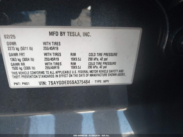 2025 TESLA MODEL Y 7SAYGDED5SA375484 Photo 8
