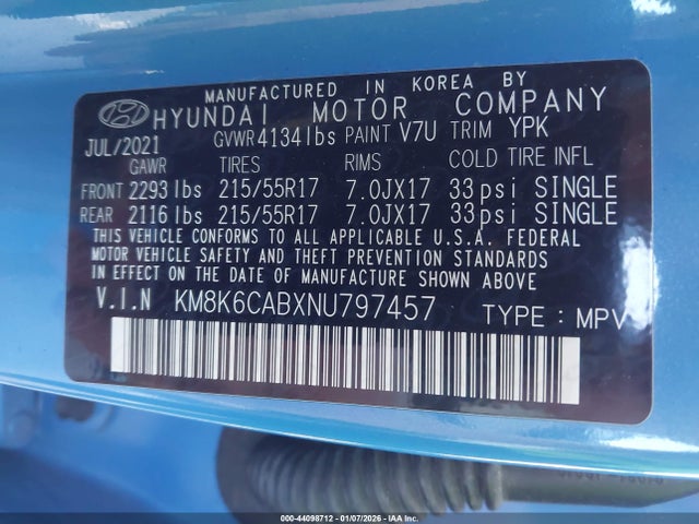 2022 HYUNDAI KONA KM8K6CABXNU797457 Photo 8