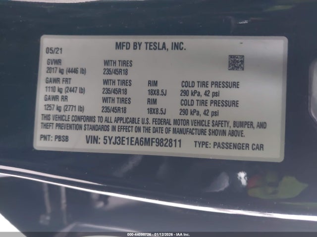 2021 TESLA MODEL 3 5YJ3E1EA6MF982811 Photo 8