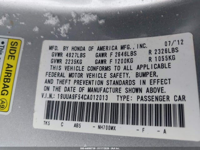 Aukcja sprzedaży 2012 Acura Tl 3.7, vin: 19UUA9F54CA012013, numer aukcji: 44098739