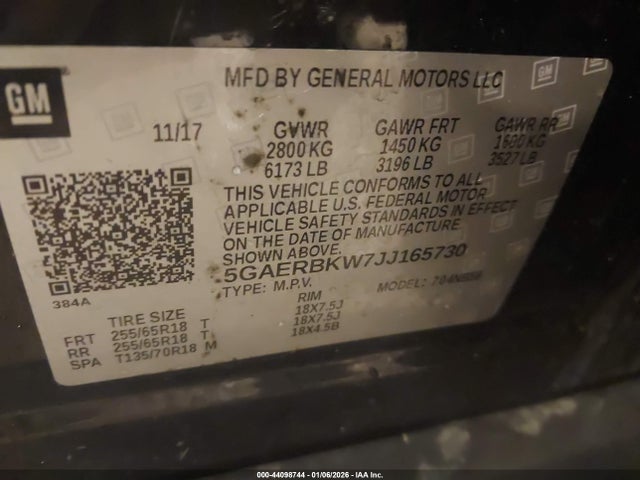 44098744 :رقم المزاد ، 5GAERBKW7JJ165730 vin ، 2018 Buick Enclave Essence مزاد بيع