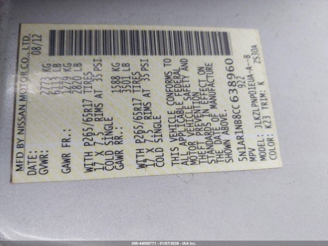 2012 NISSAN PATHFINDER 5N1AR1NB8CC638960 Photo 8