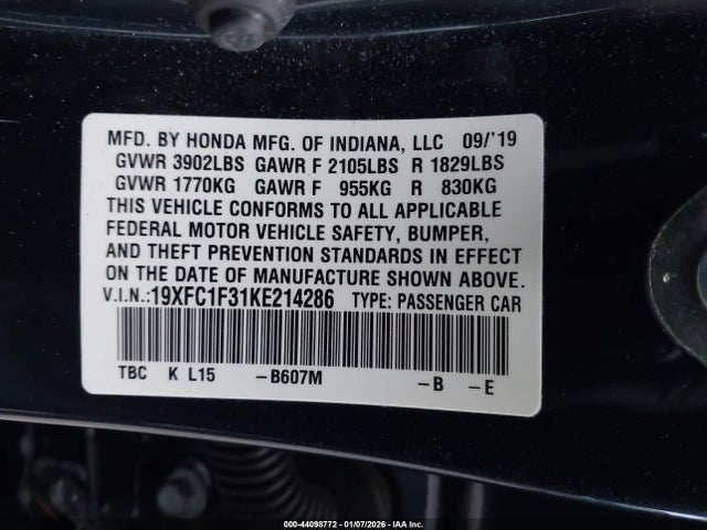 19XFC1F31KE214286 Honda CIVIC EX